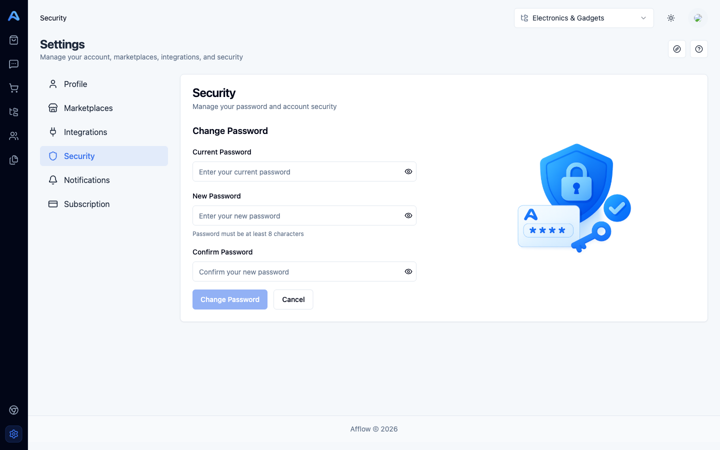 Security tab with the three password fields
